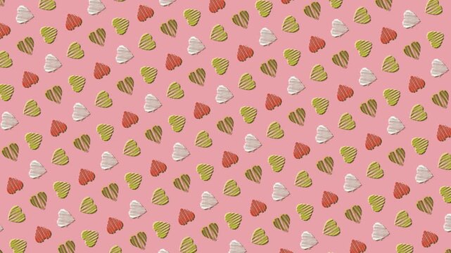 Textured Heart Pattern Red Green White Pastel Pink Background Seamless Repeat Cute Love Valentine