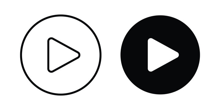 Play button icon in solid and flat style, Stroke icons.