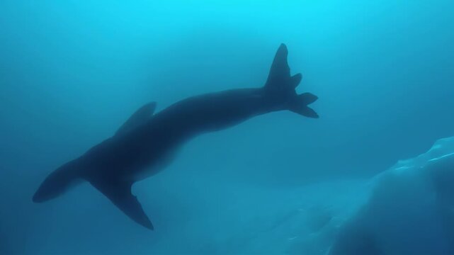 Graceful seal glides through clear blue ocean water, exploring its underwater world