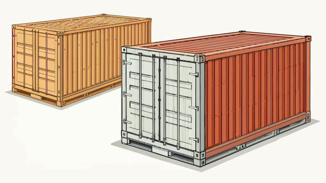 Two shipping containers one red and one orange representing global logistics and freight shipping container transport logistics intermodal industrial delivery shipping warehouse