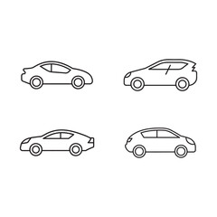 Fototapeta premium Four different car models in a line drawing style from various angles for design and illustration purposes simple vehicle illustrations