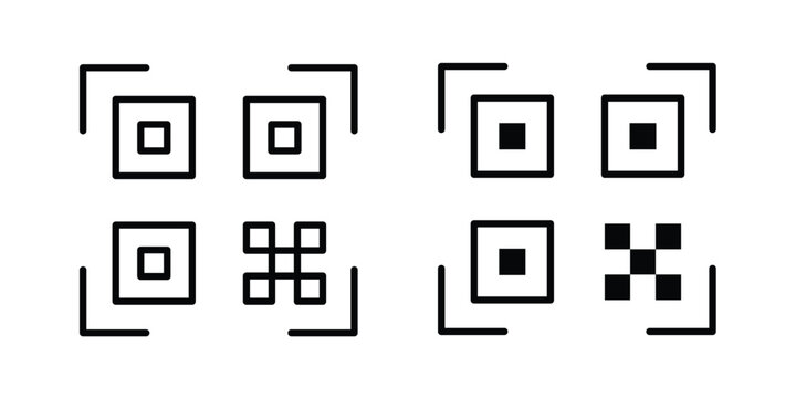 QR code icon in solid and flat style, Stroke icons.