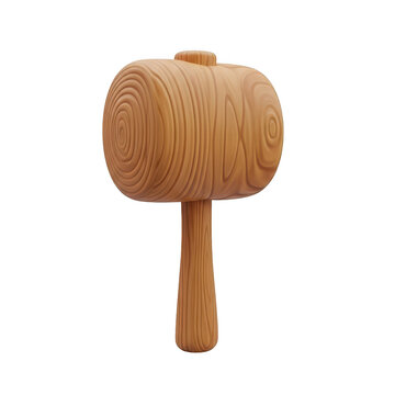 Wooden toy mallet with textured grain pattern, white background