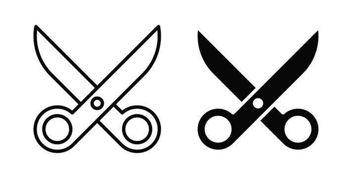 Scissor icon in solid and flat style, Stroke icons.