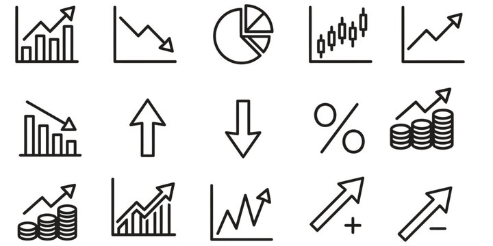 Market trends and financial growth icons for business analysis and investment strategies