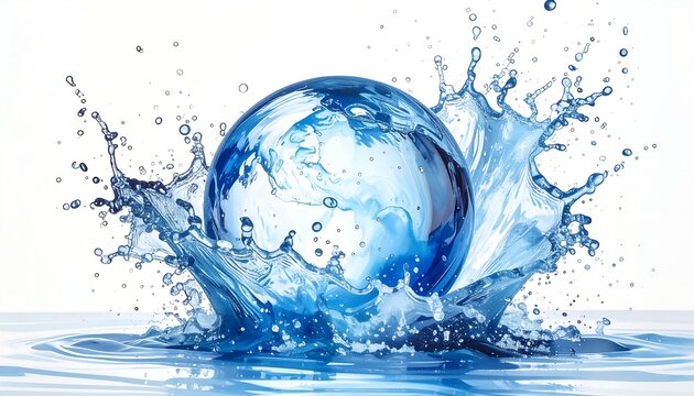 Water Globe Splashing Liquid Blue Planet.