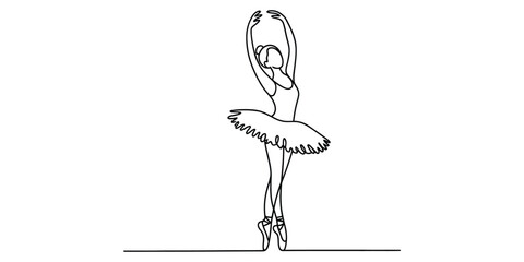 Continuous line drawing of a ballerina dancing in a tutu © JoyChandra