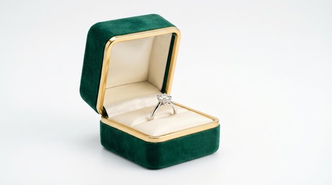 Elegant Engagement Ring in Luxury Green Jewelry Box