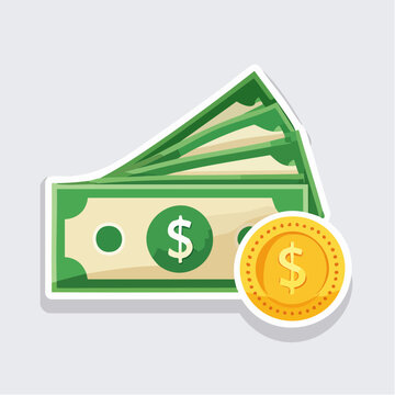 US Dollar Bills and Coin Icon