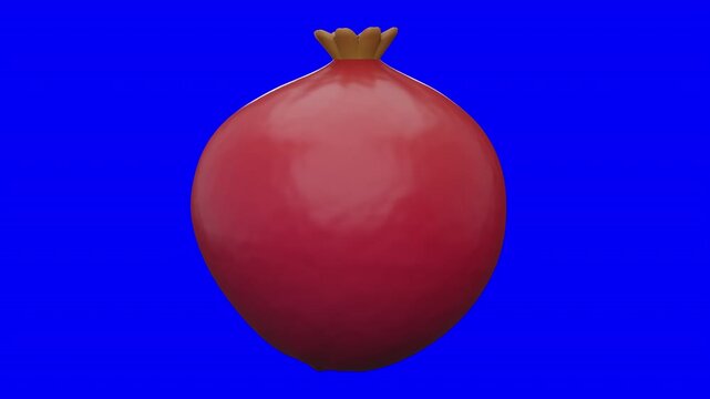 3D Pomegranate Fruit Looping Animation Rotating on Blue Screen, Realistic Red Pomegranate Motion Graphic Isolated, High Quality CGI Fruit for Superfood Content and Creative Video Editing