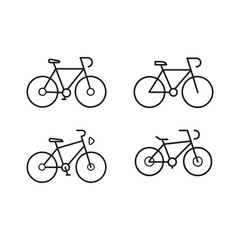 Obraz premium Set of four different bicycle line icons in black color simple bike illustrations in various styles and positions