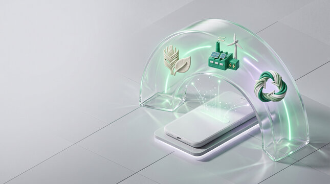 3D High End Illustration of Digital Product Passport and Circular Economy Supply Chain Traceability for Sustainable Manufacturing SaaS