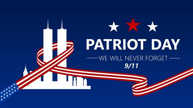 Patriot day America animation video. Text and flag animation for commemorating the terrorist attacks in America on September 11