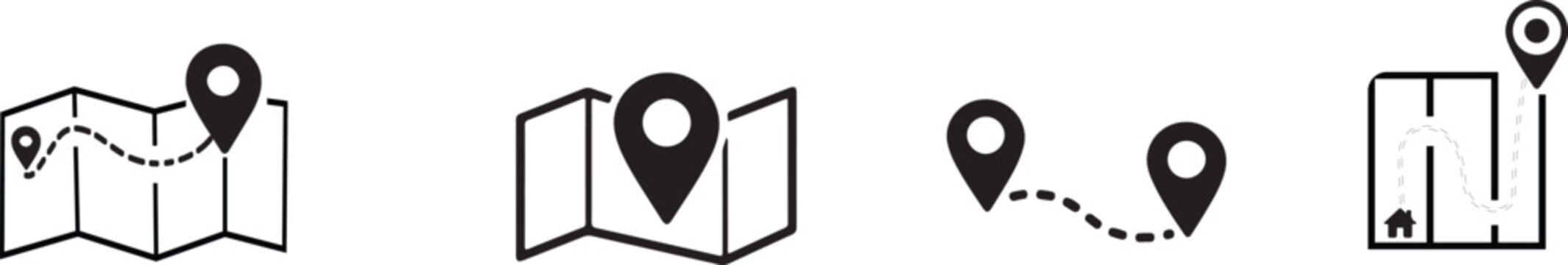 vector illustration set  of a Mapping icon collection. Geo-location map path distance. GPS cartography position. Pinpoint, map search, route, navigator . Map and location symbols - stock vector.eps10