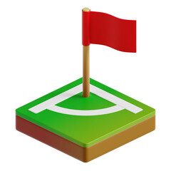 3D illustration of a soccer field corner with green field, white lines, and a red corner flag. Isolated soccer soccer corner kick element on transparent background. © Zulfikar