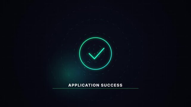 Futuristic Application Success Interface Animation with Glowing Check Mark