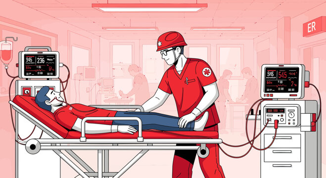 Emergency medical team treating patient in hospital