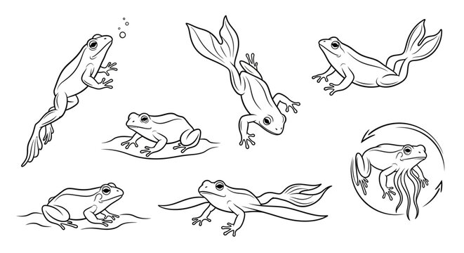 Frog Life Cycle Stages Illustration, Metamorphosis Process Outline