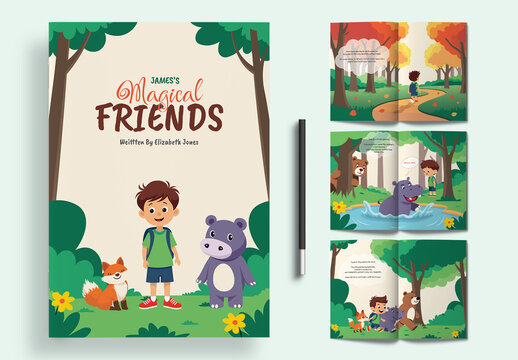 Children Story Book Design Template with Illustration