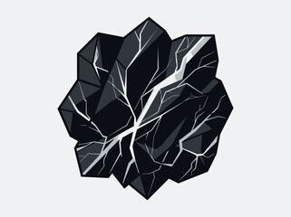 Stylized Black Cracked Crystal Vector Illustration with White Energy Veins, Dark Mineral Rock Icon on White Background © novitasari