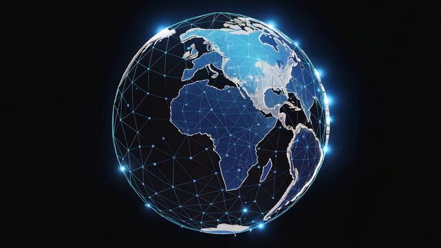 Global network connections digital earth rotating abstract technology concept with glowing nodes