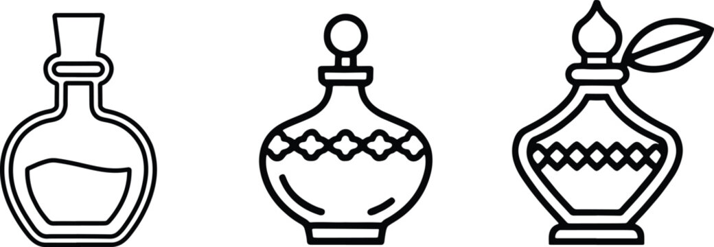 Arabic Perfume Bottle Line Icons