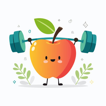 Cartoon Apple Lifting Weights