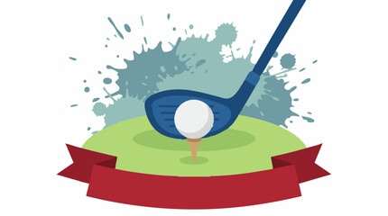 Golf club about to hit ball on tee with grunge ink splash and ribbon design © GraphWorks