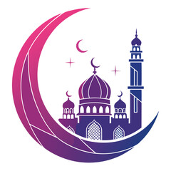 A purple mosque with a crescent moon and stars © Afzaal