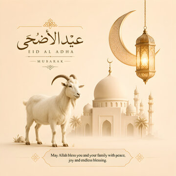 Eid mubarak wishes islamic celebration of eid al fitr and eid al adha, Eid Mubarak background, Traditional Ramadan lantern lamp with crescent moon and goat, New Eid Al Adha image