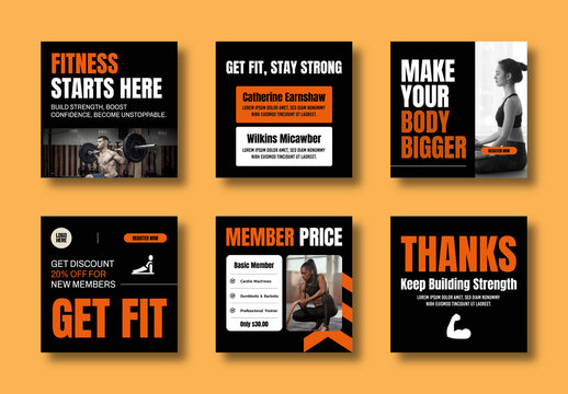Gym Fitness Post Template Set Layout