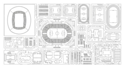 Obraz premium Architectural Blueprint of a Stadium and Surrounding Structures.