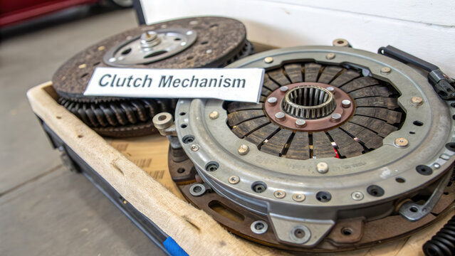 Rotating airplane engine wireframe view concept. Close-up of a clutch mechanism used in automotive engineering.