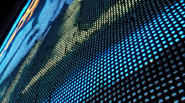 Bustling Times Square with glowing billboards concept. Close-up of a digital screen displaying vibrant colors and patterns.