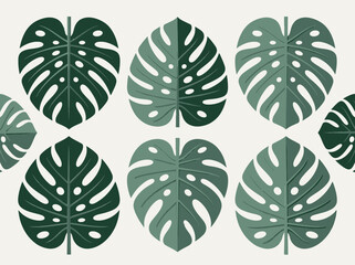 Monstera Deliciosa Paper Cut Art Illustration - Tropical Green Leaves Pattern on White Background for Botanical Design and Minimalist Decor © ayuk