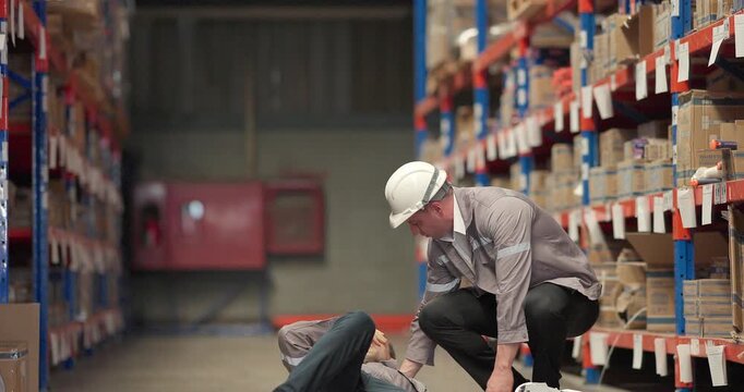 Warehouse Worker Helps Injured Coworker After Safety Accident