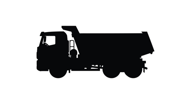 Dump truck side view black silhouette on a white background high quality