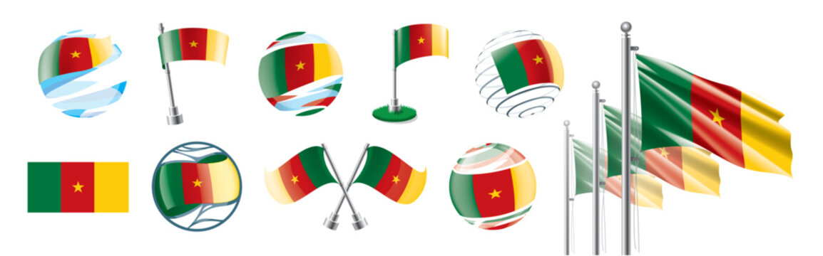 A set of vector Cameroonian flags of different designs