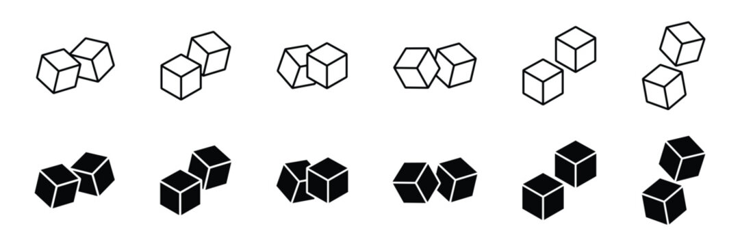 Sugar cubes icon set. Ice cube icons. Sugar icon symbol collection. Square dice outline symbol. Vector illustration