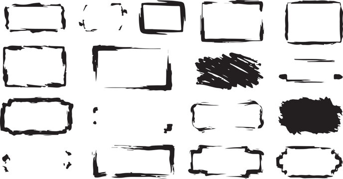 Black Hand Drawn Grunge Rectangular Frames and Distressed Scribbles Set