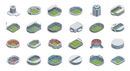 Collection of Isometric Stadiums and Arenas for Sports Events. © Jayadi