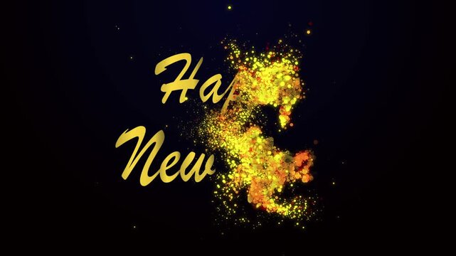 Teks Animasi Partikel 'Happy New Year' emas dengan kualitas 4K