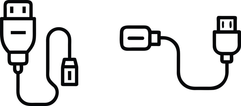 Usb cable connector vector illustration featuring line art of data transfer wires and ports for technology power designs.
