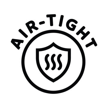 Air tight seal icon black line art symbol with shield and wavy lines