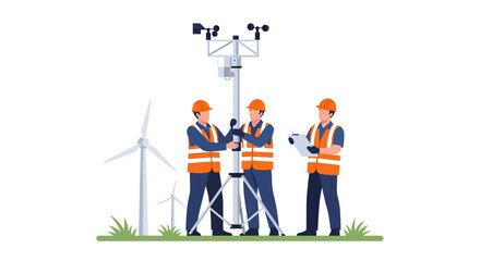 Fototapeta premium Team of Engineers Inspecting Power Transmission Equipment Outdoors