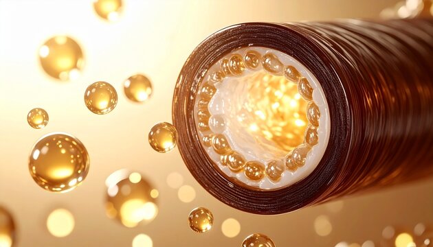 ダメージを受けたキューティクルを美容成分で保護するヘアケア断面イメージ ジェネレーティブAI
