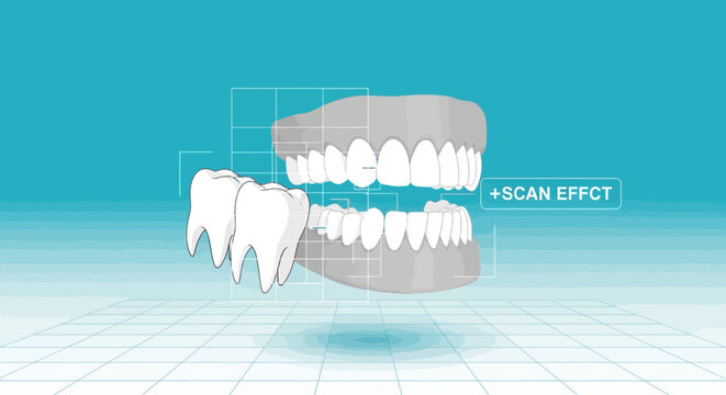 Digital Dental Scan Effect with Teeth Model and Orthodontic Technology.