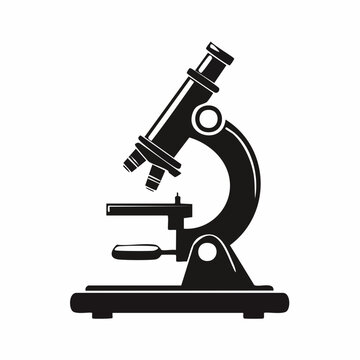 Black silhouette of a laboratory microscope on a white background