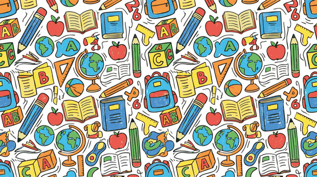back to school stationery seamless pattern with hand drawn educational icons for teacher resources and student supplies
