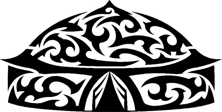 Traditional yurt tent with tribal ornament patterns